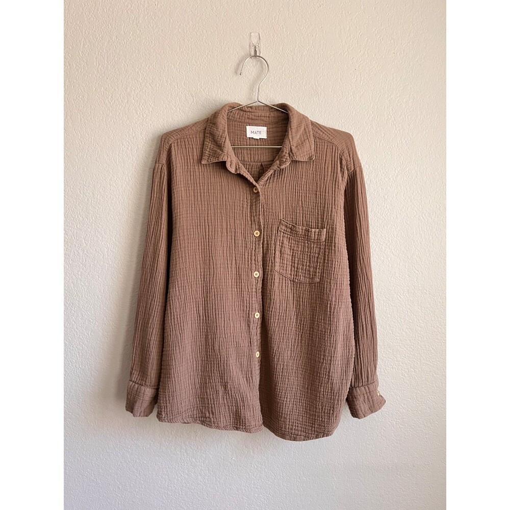 Mate the Label Organic Gauze Oversized Button Down in Bark Size MEDIUM - Picture 1 of 6